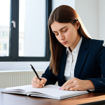 Goal Setting**

"A young woman in a professional setting, fully clothed in a modest business suit, thoughtfully writing in a notebook. She is sitting at a clean desk in a brightly lit office. Soft, natural lighting. Safe for work, appropriate content, perfect anatomy, correct proportions, well-formed hands, professional."

**