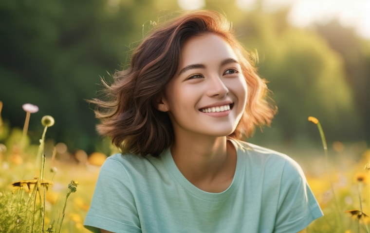 행복을 위한 웃음의 힘 - Image Prompt 1: Radiant Joy and Inner Peace**