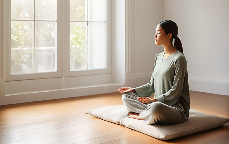 행복을 위한 삶의 목적 찾기 - **Prompt 1: Inner Peace and Self-Reflection**
"A serene young woman, approximately 20-25 years o...