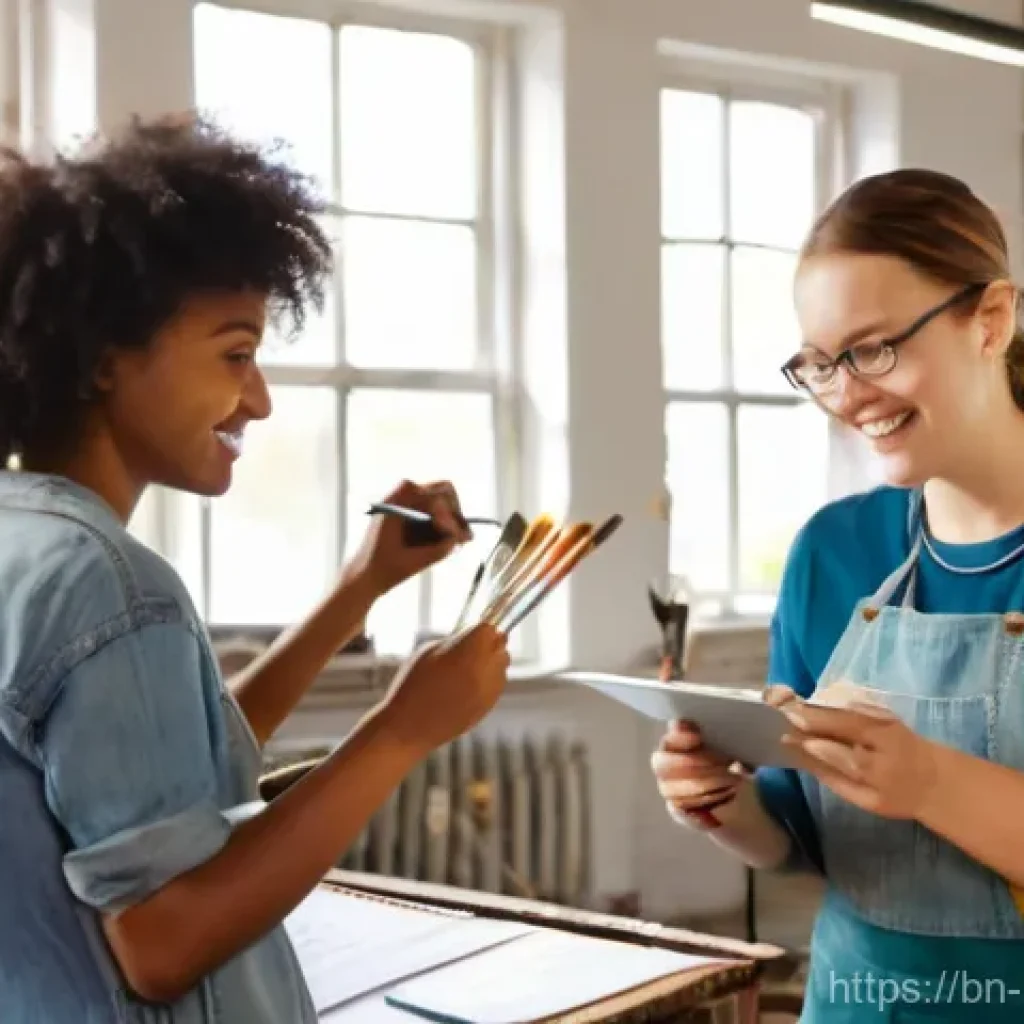 행복한 친구 사귀는 법 - **Prompt:** "A vibrant community art workshop filled with diverse adults (ages 25-35) actively engag...