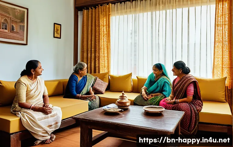행복한 가족 관계 만들기 - A warm and inviting Bengali family scene inside a cozy living room, featuring three generations&mdash;gran...