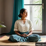 Home 23 행복을 위한 자신감 키우기 - A serene and focused young Bengali woman sitting cross-legged on a traditional woven mat indoors, pr...