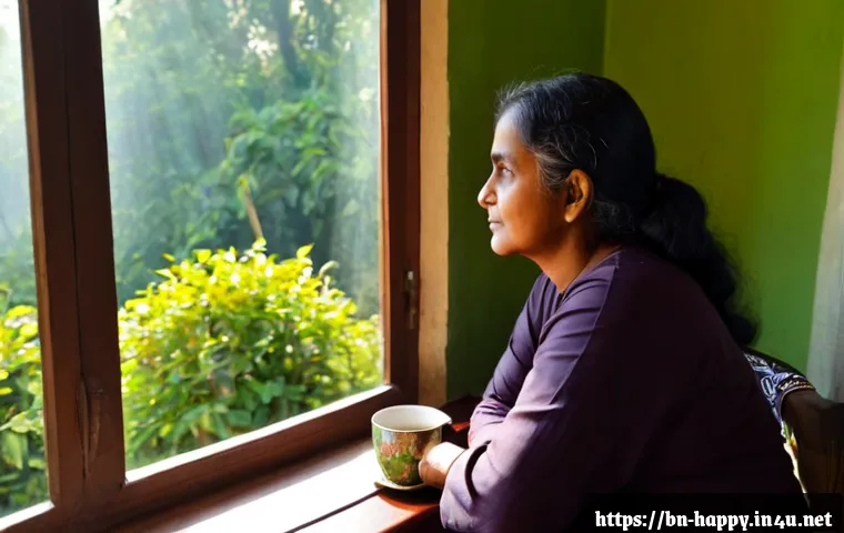 행복을 위한 삶의 여유 - Photorealistic peaceful morning in a bright Bengali home, a relaxed middle-aged woman in modest comf...